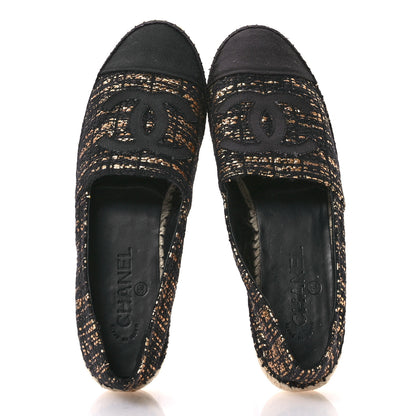 Chanel Metallic Tweed Grosgrain CC Espadrilles 40 Black Gold 2 of 11