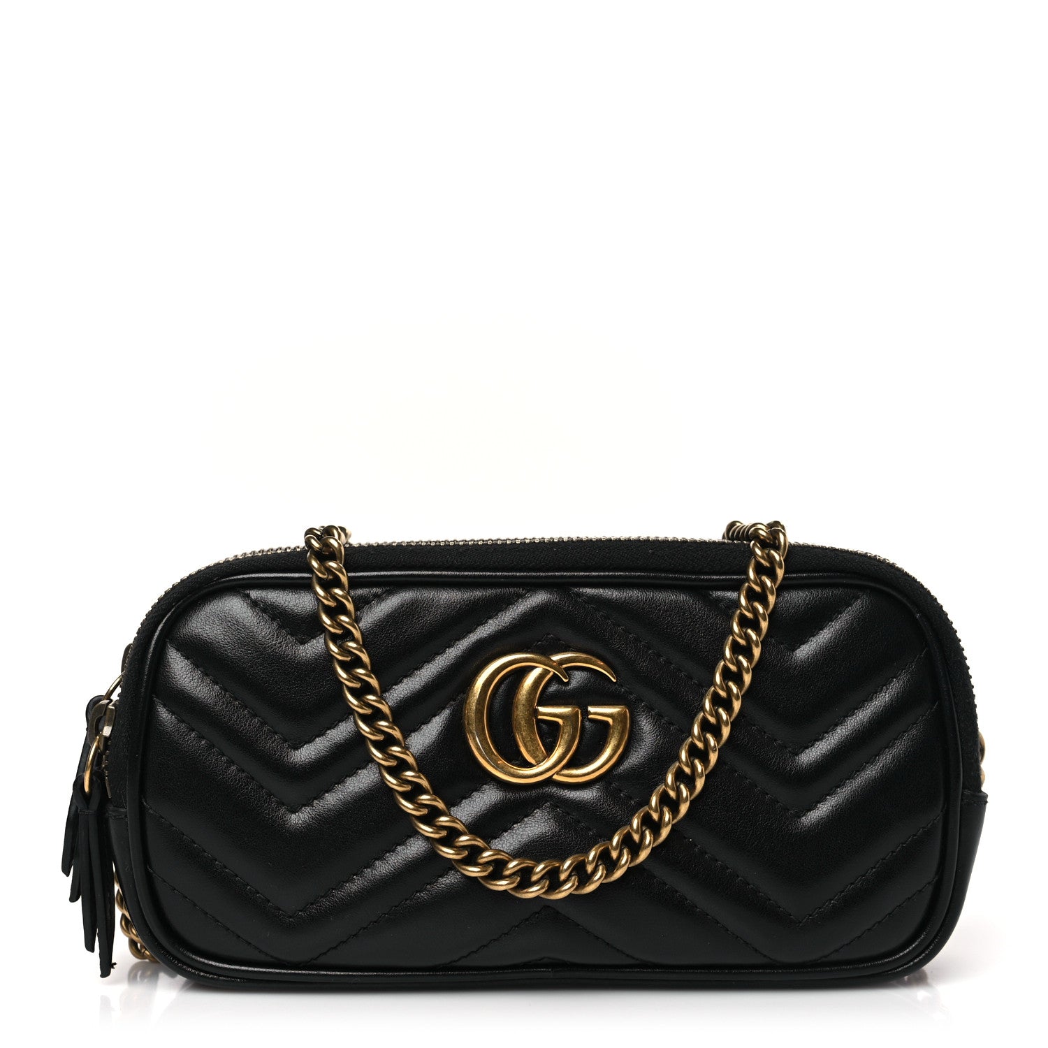 Gucci Calfskin Matelasse Mini GG Marmont Chain Crossbody Bag Black 1 of 12