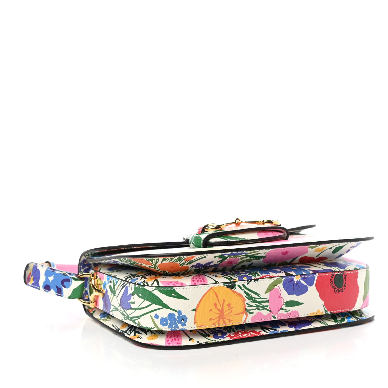 Gucci X KEN SCOTT New Shangai Calfskin Jardin D'Avril Floral Print Horsebit 1955 Shoulder Bag Ivory Pink Wild Rose 4 of 11