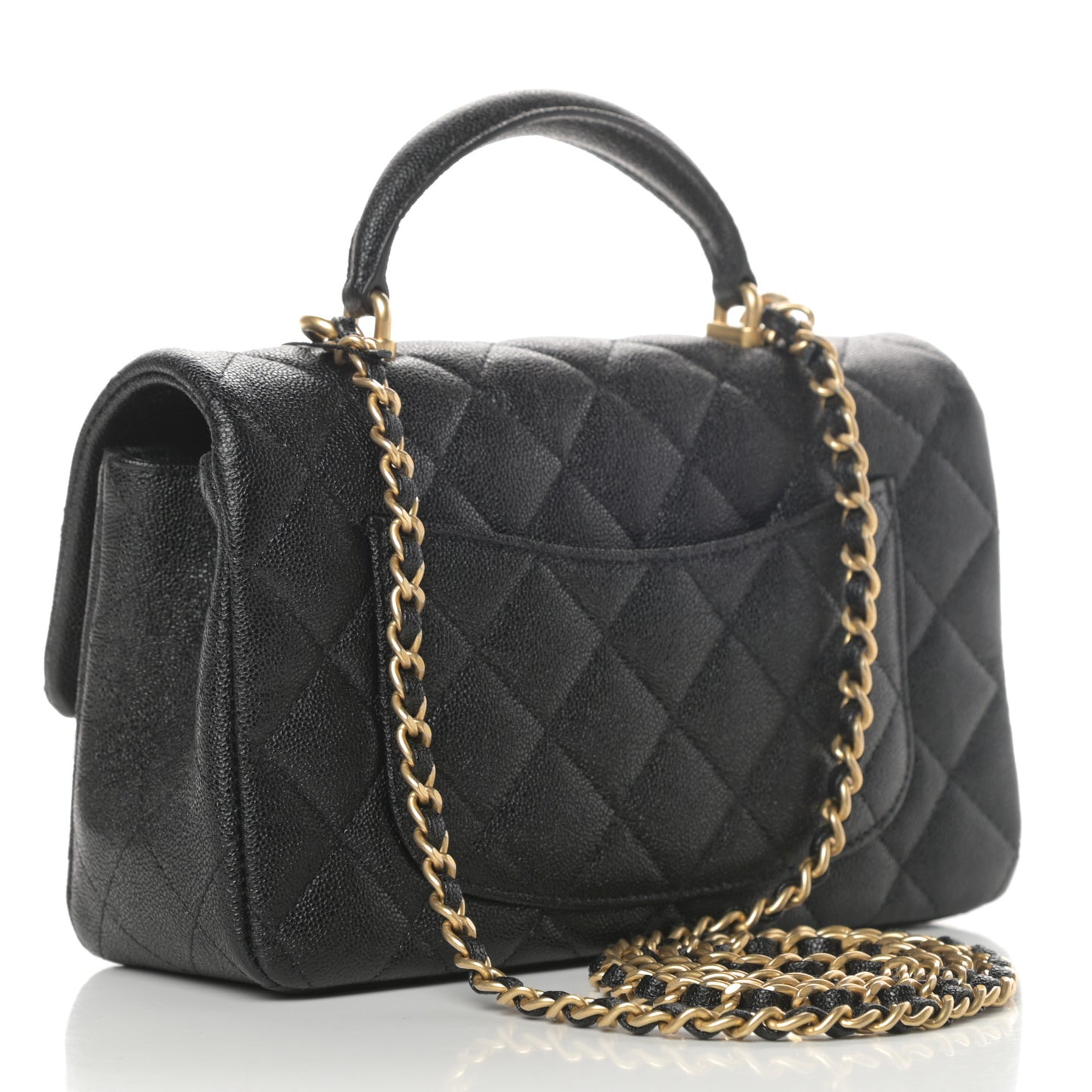 Caviar Quilted Mini Top Handle Rectangular Flap Black