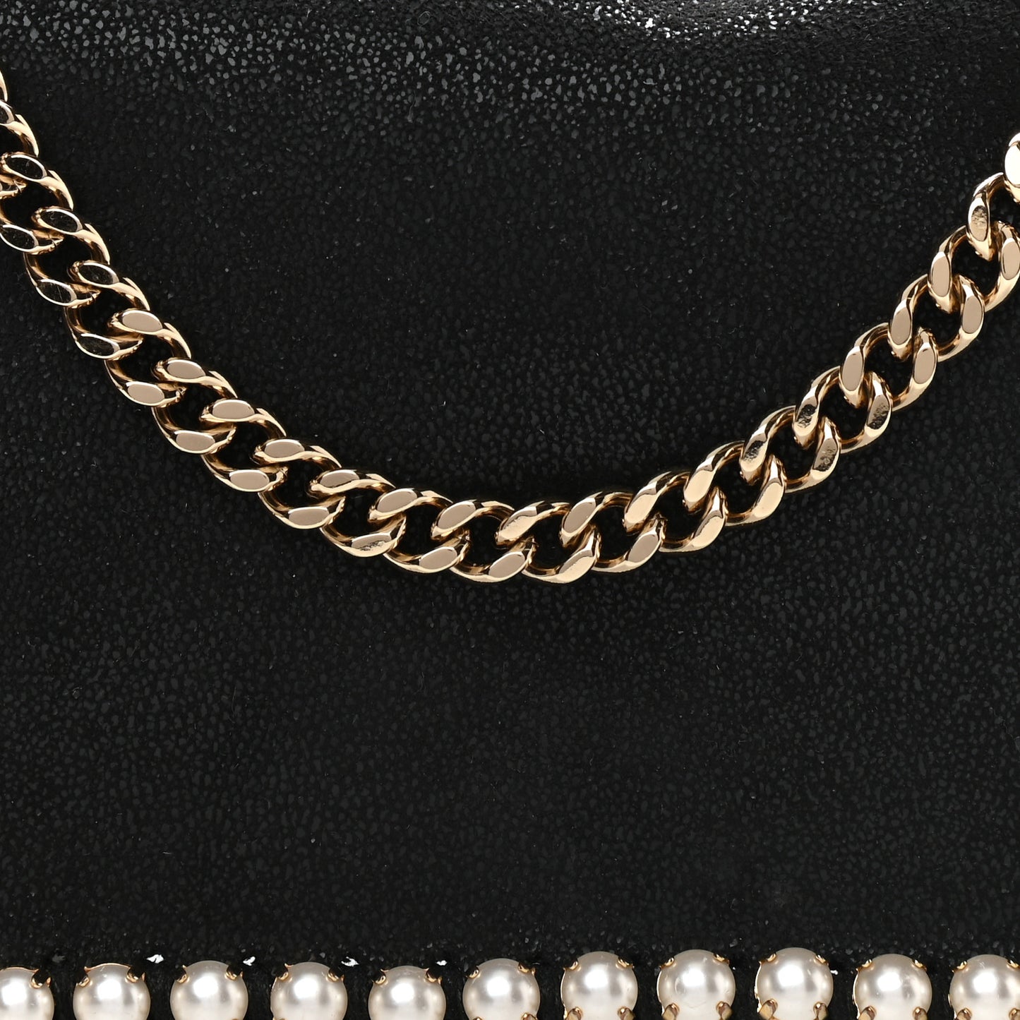 Shaggy Deer Pearl Studded Falabella Crossbody Clutch Black
