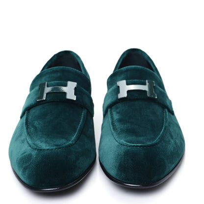 Hermes Velvet Mens Paris Loafers 40.5 Vert Fonce 2 of 9