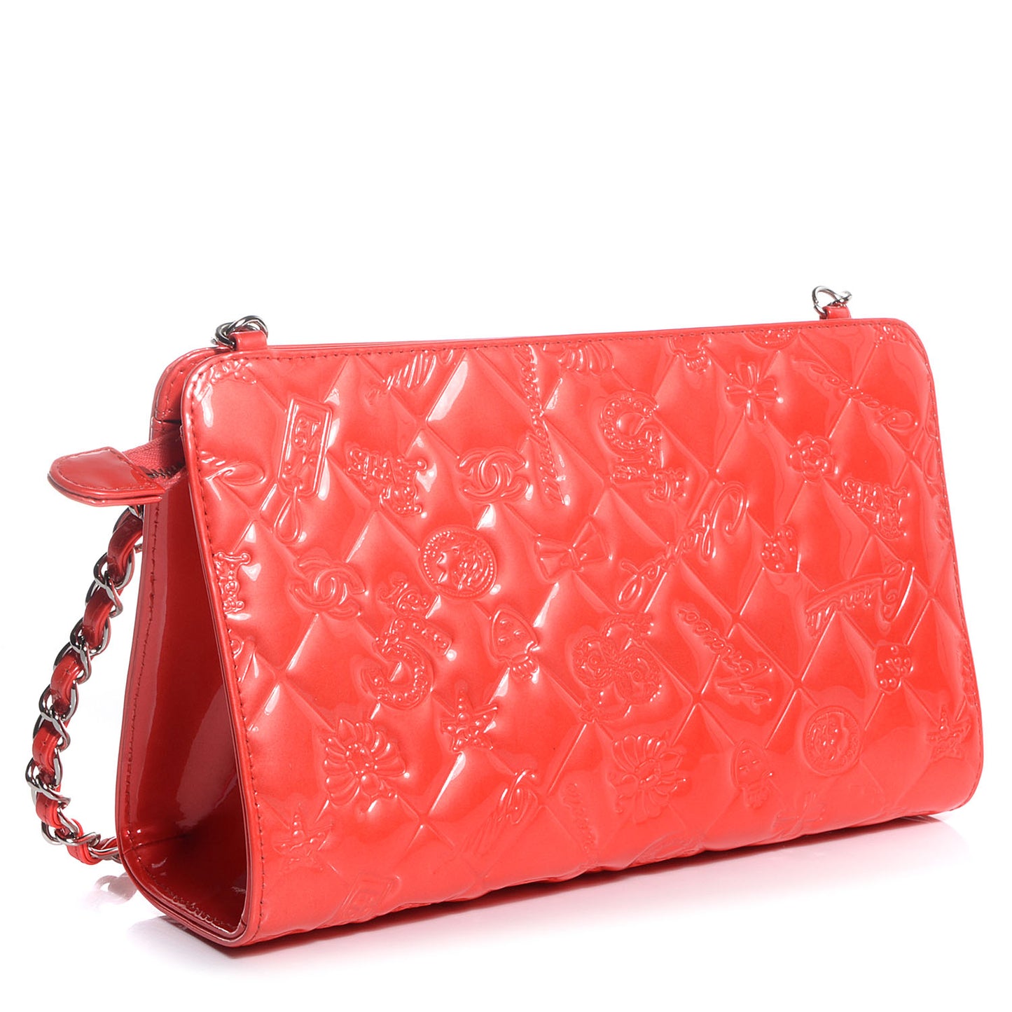 Patent Calfskin Lucky Symbols Pochette Light Red