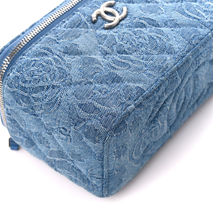 Chanel Denim Quilted Sweetheart Small Vanity Case With Chain Blue 9 of 10
