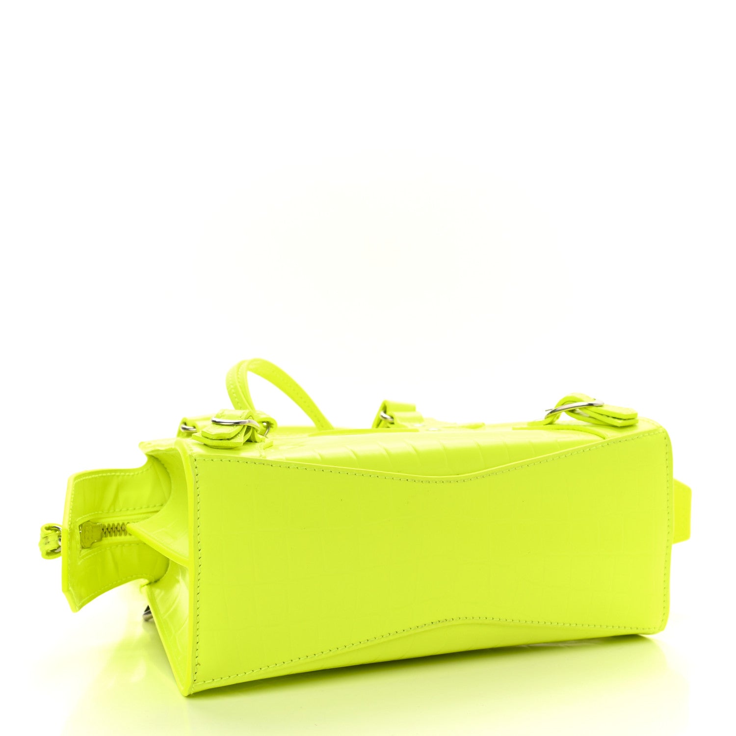 Balenciaga Semi Shiny Calfskin Crocodile Embossed Neo Classic Silver Hardware Mini City Fluo Yellow 4 of 8