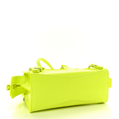 Balenciaga Semi Shiny Calfskin Crocodile Embossed Neo Classic Silver Hardware Mini City Fluo Yellow 4 of 8