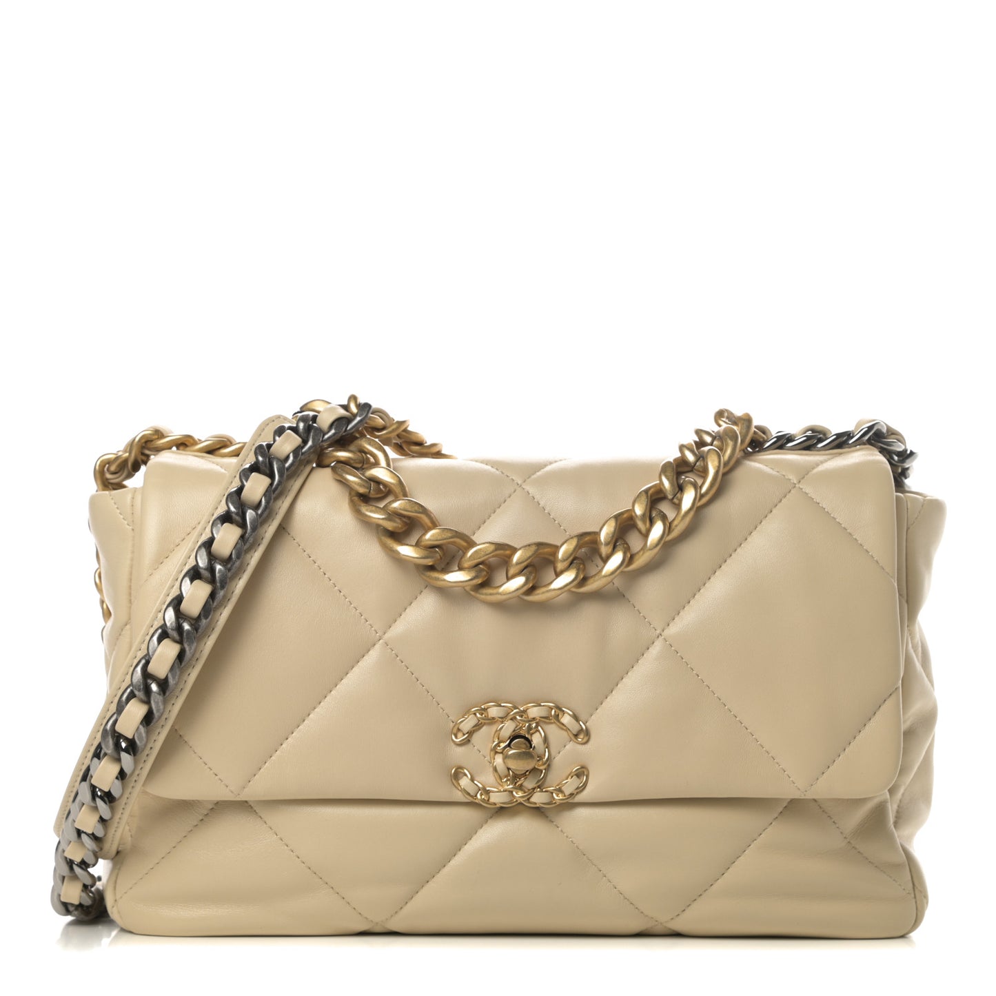 Lambskin Quilted Large Chanel 19 Flap Beige