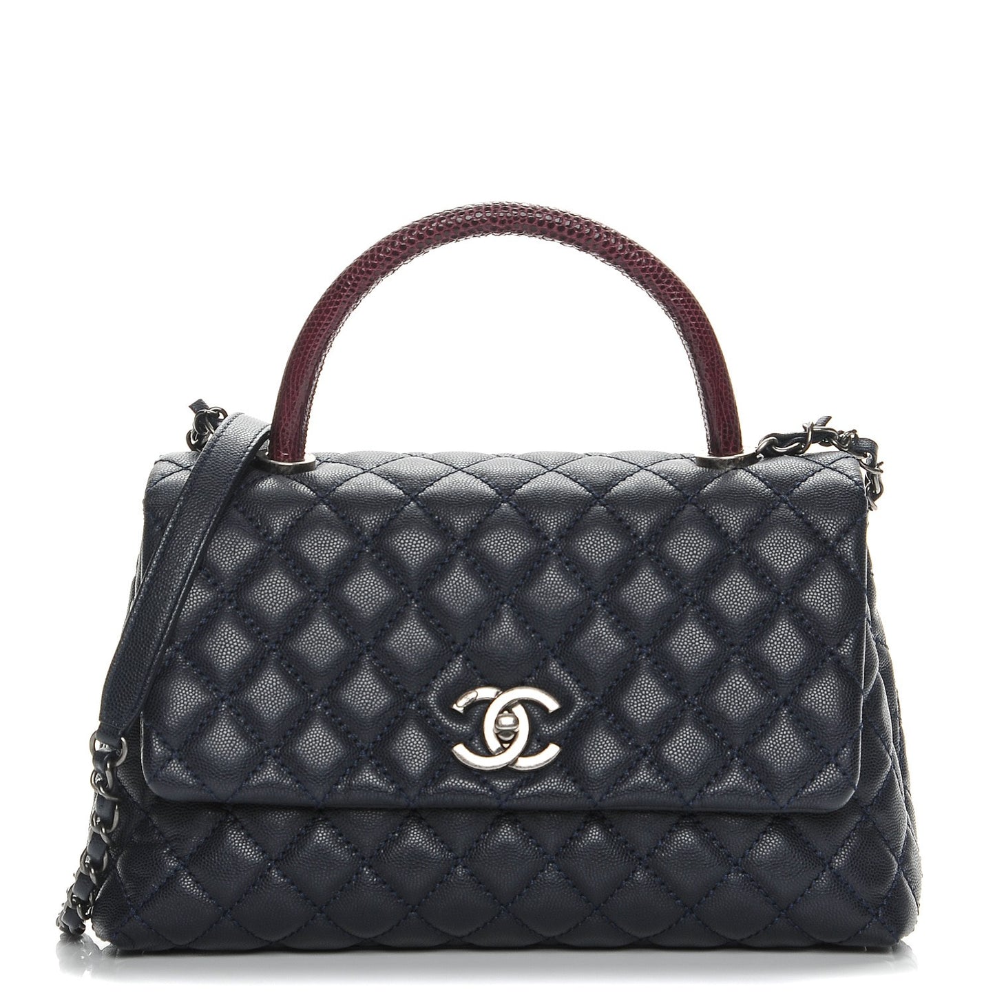 Caviar Lizard Quilted Small Coco Handle Flap Navy