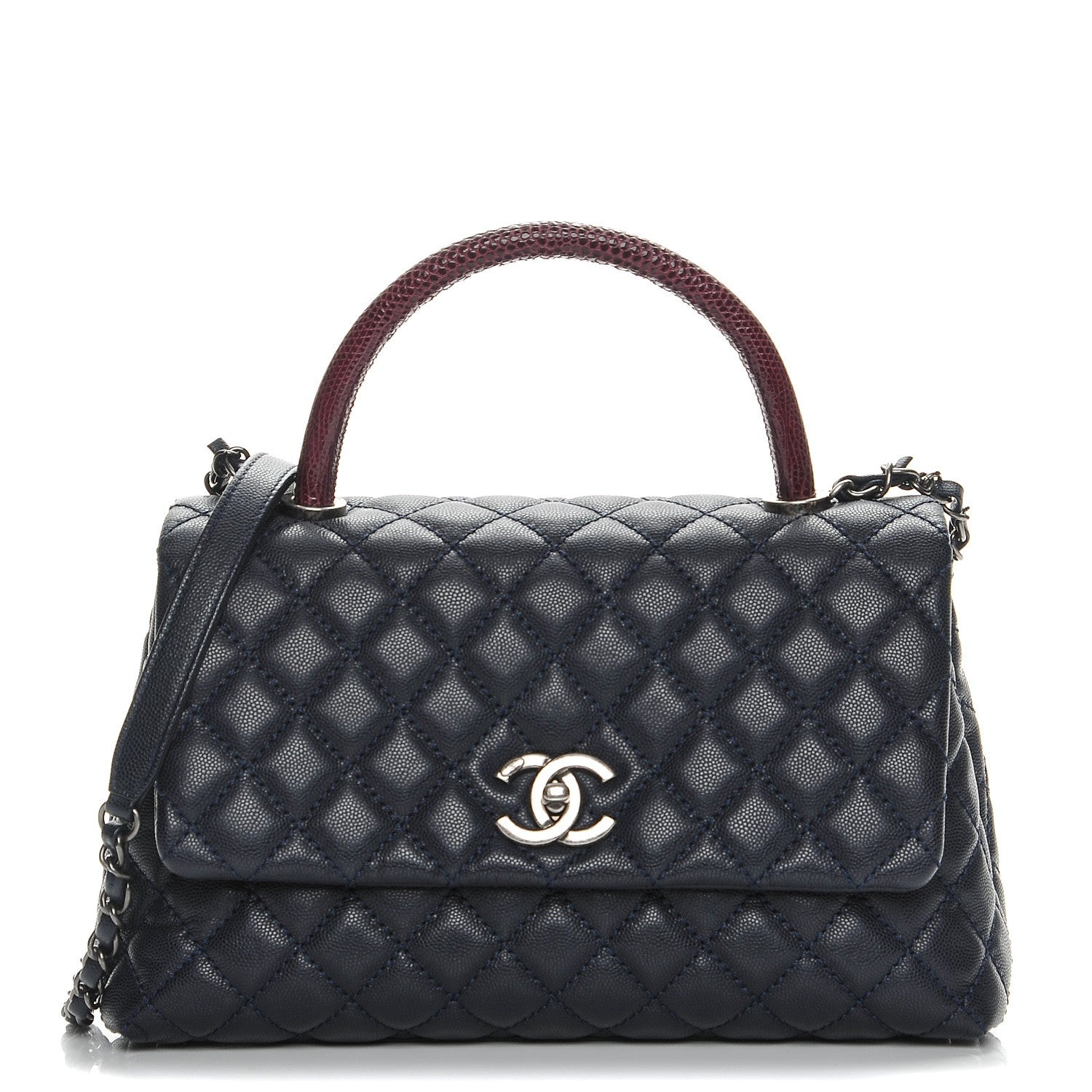 Chanel Caviar Lizard Quilted Small Coco Handle Flap Navy 1 of 9