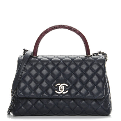 Chanel Caviar Lizard Quilted Small Coco Handle Flap Navy 1 of 9