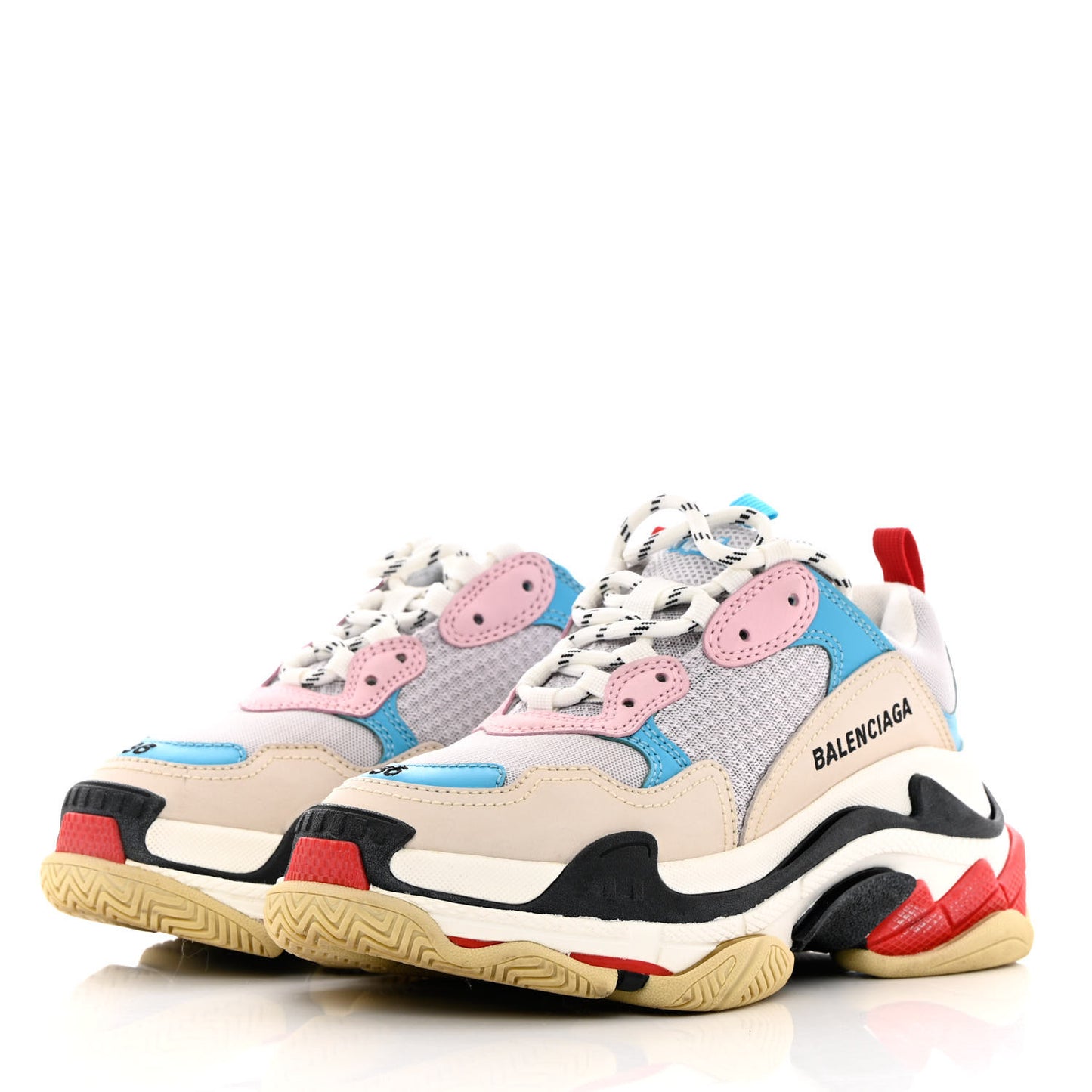 Fabric Mesh Womens Triple S Sneakers 36 White Blue Pink