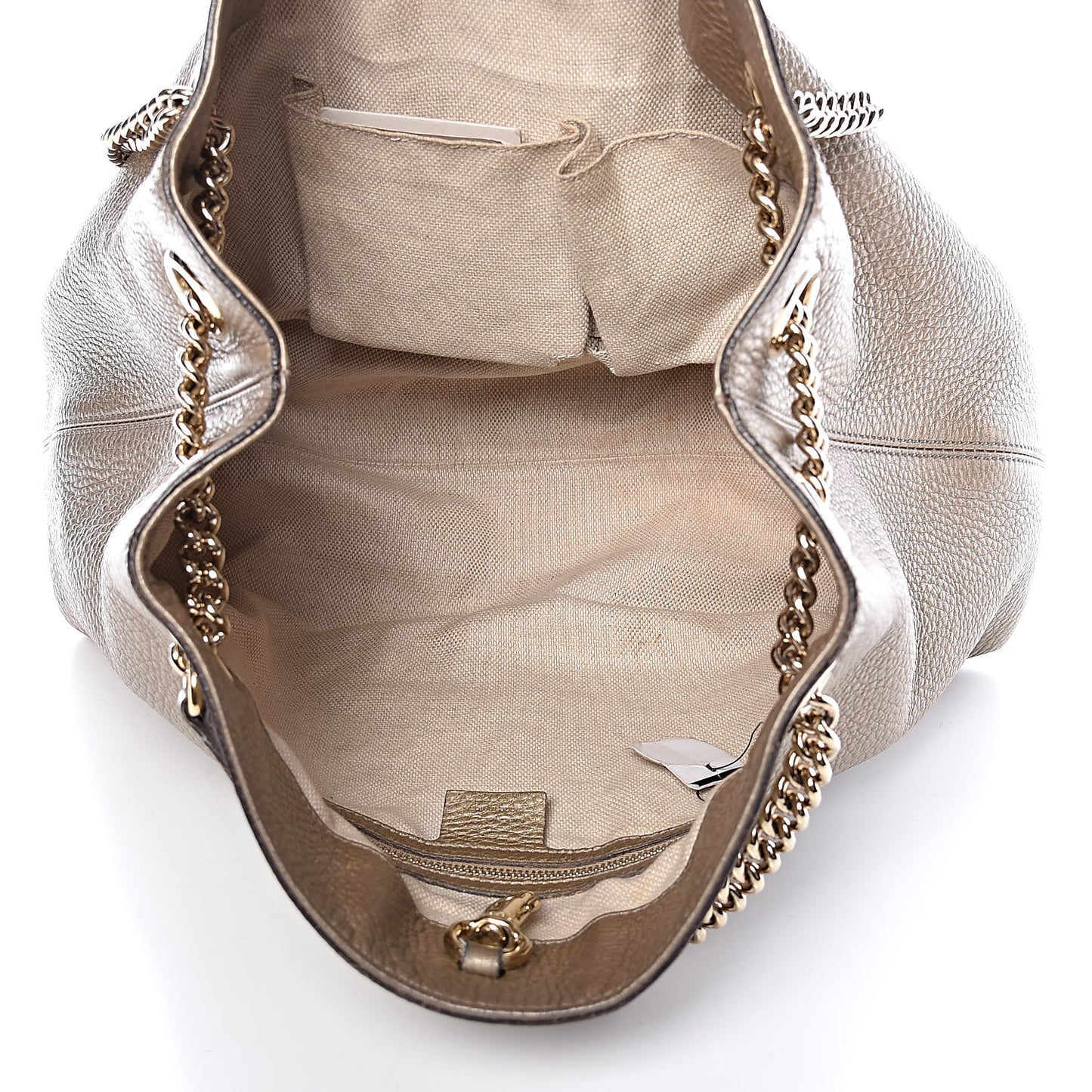 Metallic Pebbled Calfskin Medium Soho Chain Shoulder Bag Golden Beige