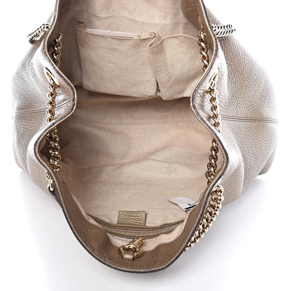 Gucci Metallic Pebbled Calfskin Medium Soho Chain Shoulder Bag Golden Beige 5 of 20