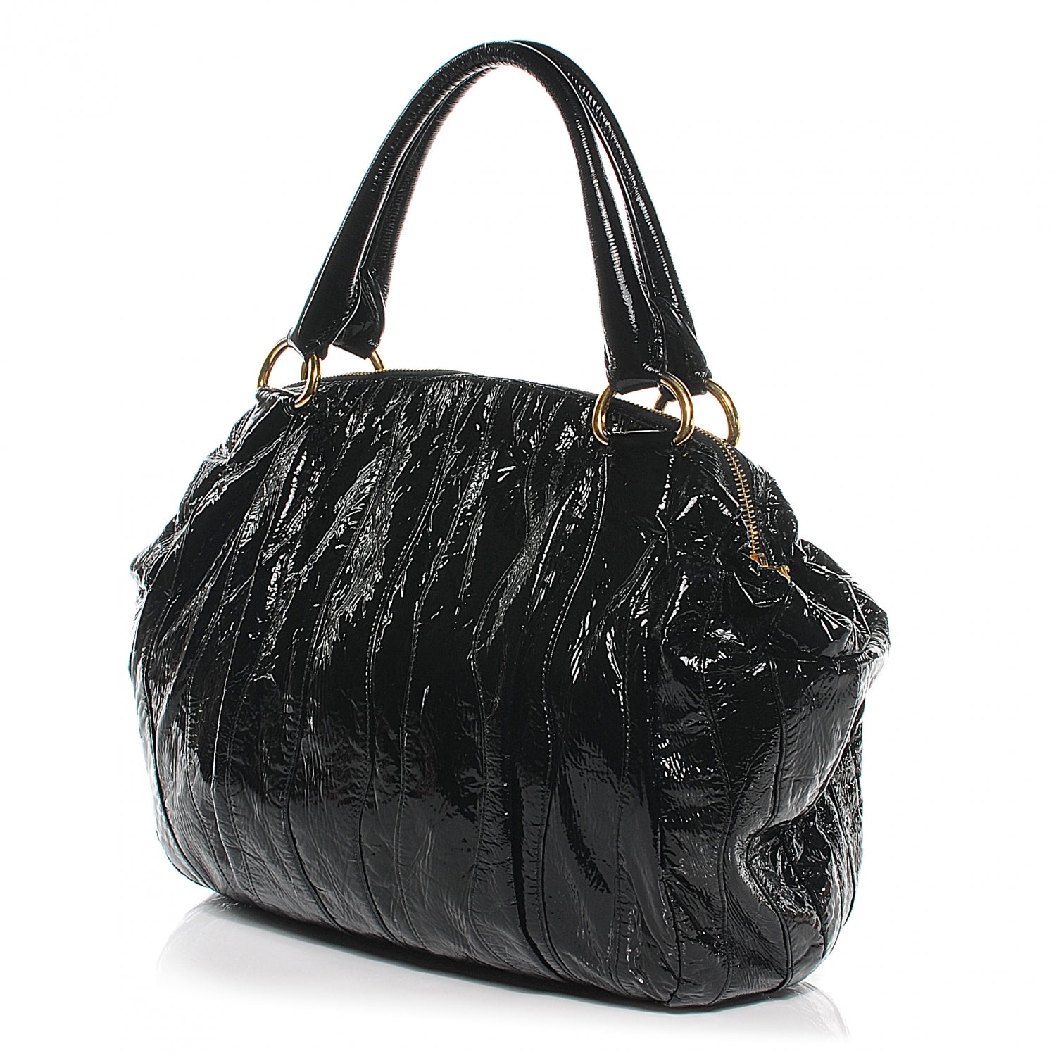 Prada Vernice Stripes Handbag Black 10 of 13