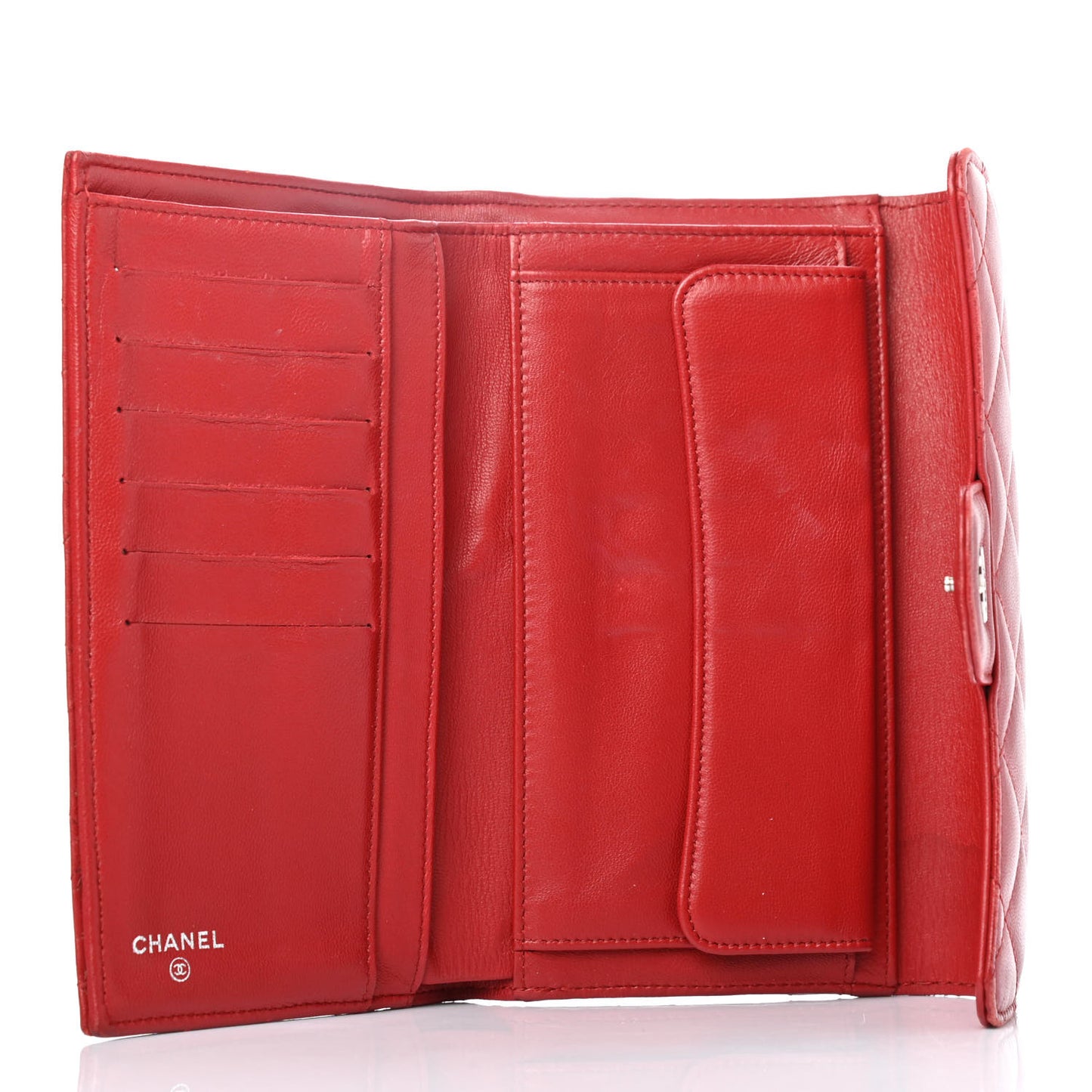 Lambskin Quilted Large Flap Wallet Red