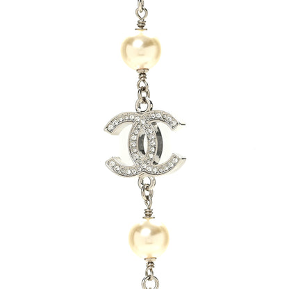 Chanel Graduated Pearl Crystal CC Long Necklace Silver 4 of 6