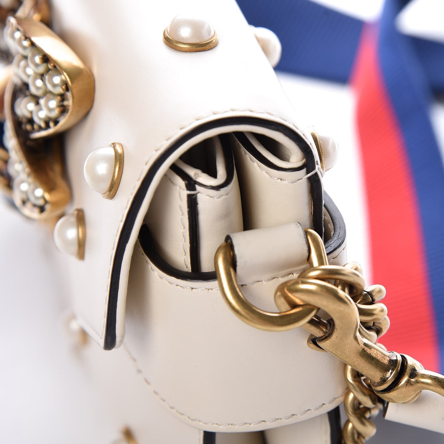 Nappa Pearl Studded Mini Queen Margaret Broadway Shoulder Bag Mystic White