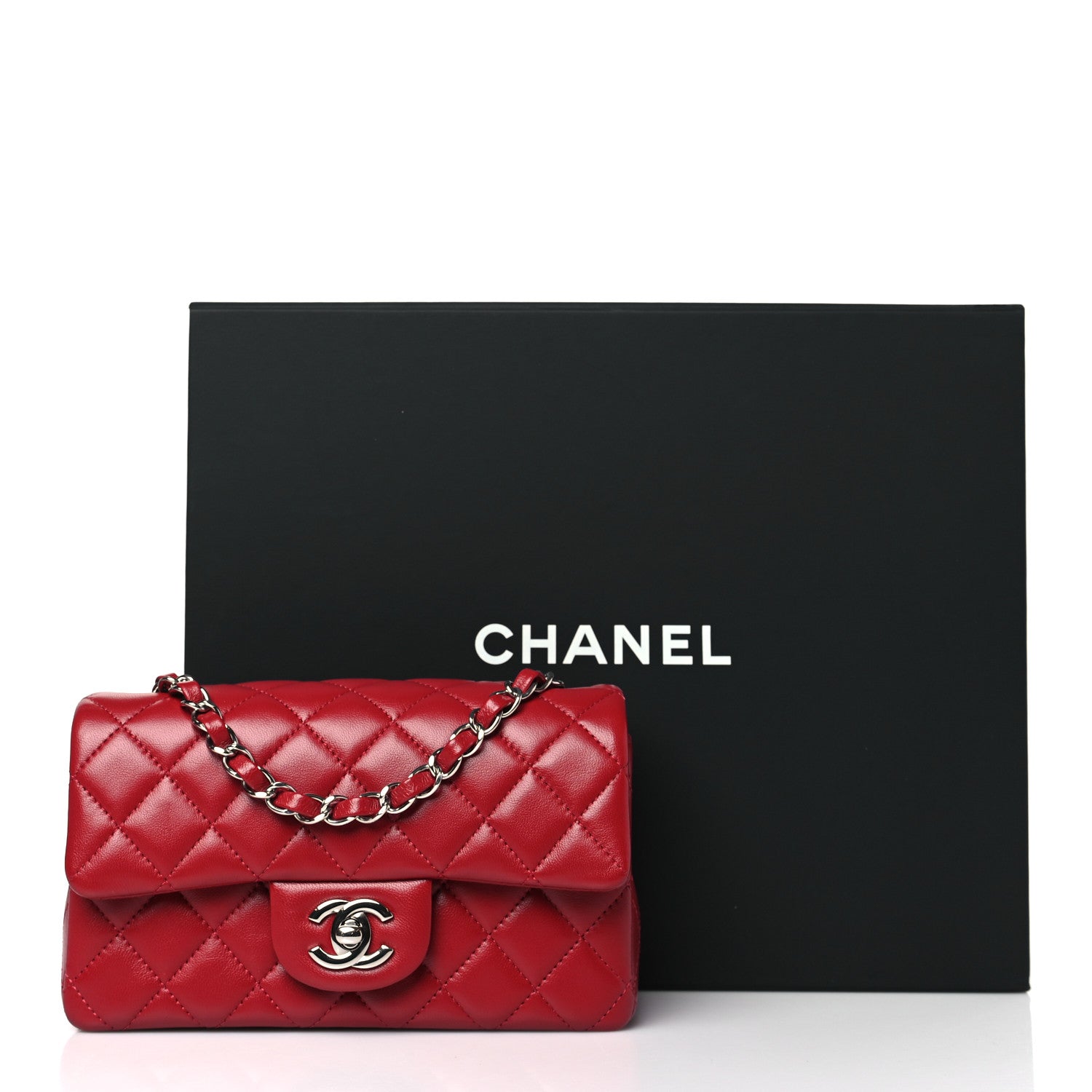 Chanel Lambskin Quilted Mini Rectangular Flap Red 10 of 10
