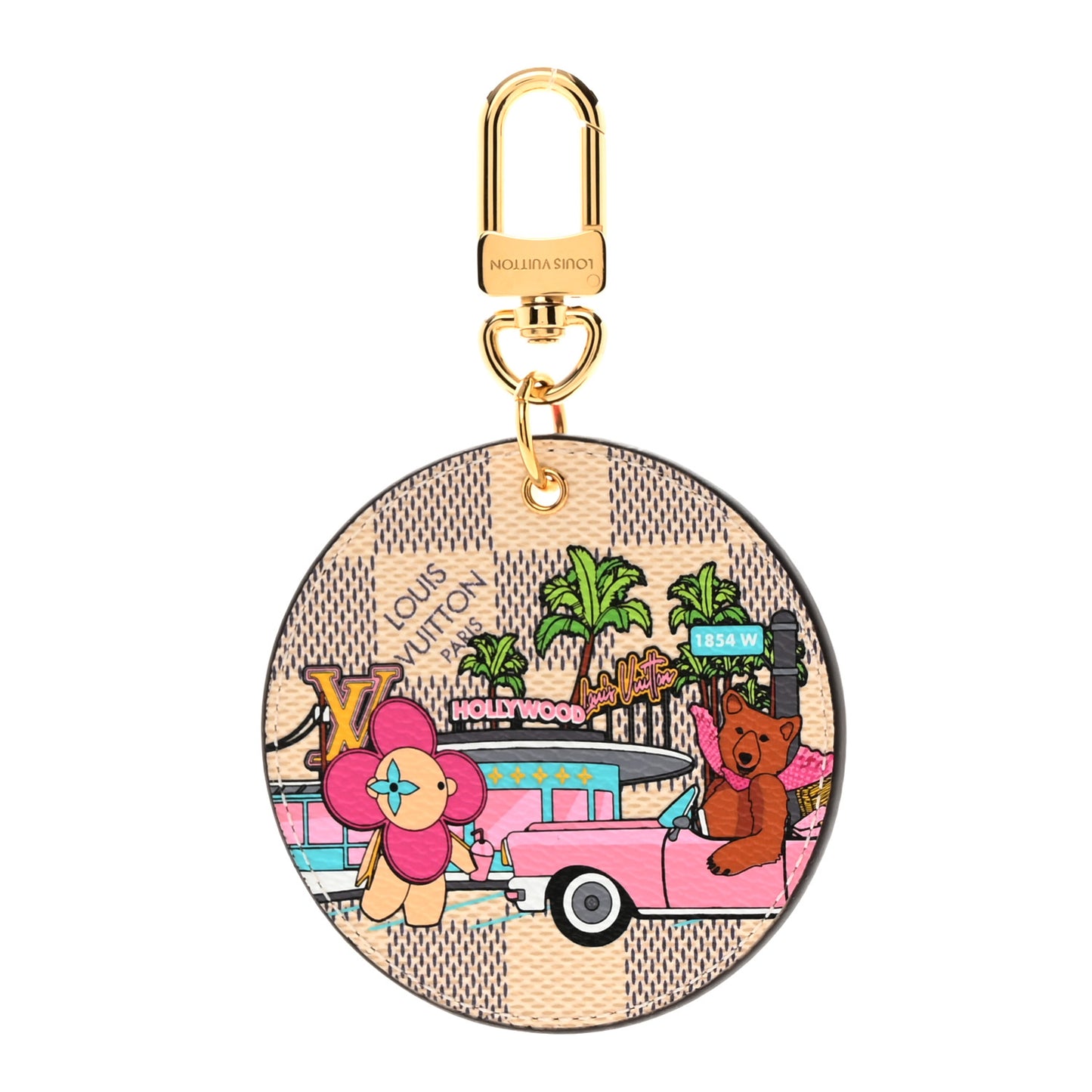 Damier Azur 2021 Christmas Animation Hollywood Bag Charm Key Ring Fuchsia