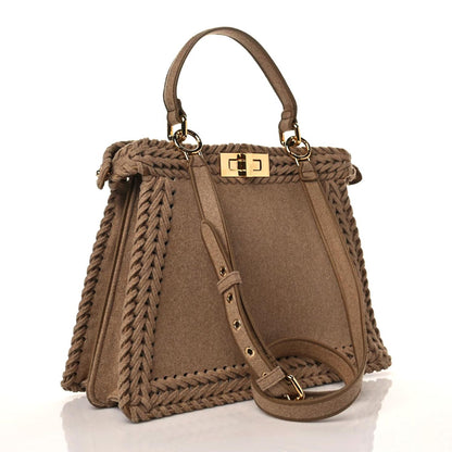 Fendi Flannel Woven Medium Peekaboo I SEE U Satchel Brown 2 of 8