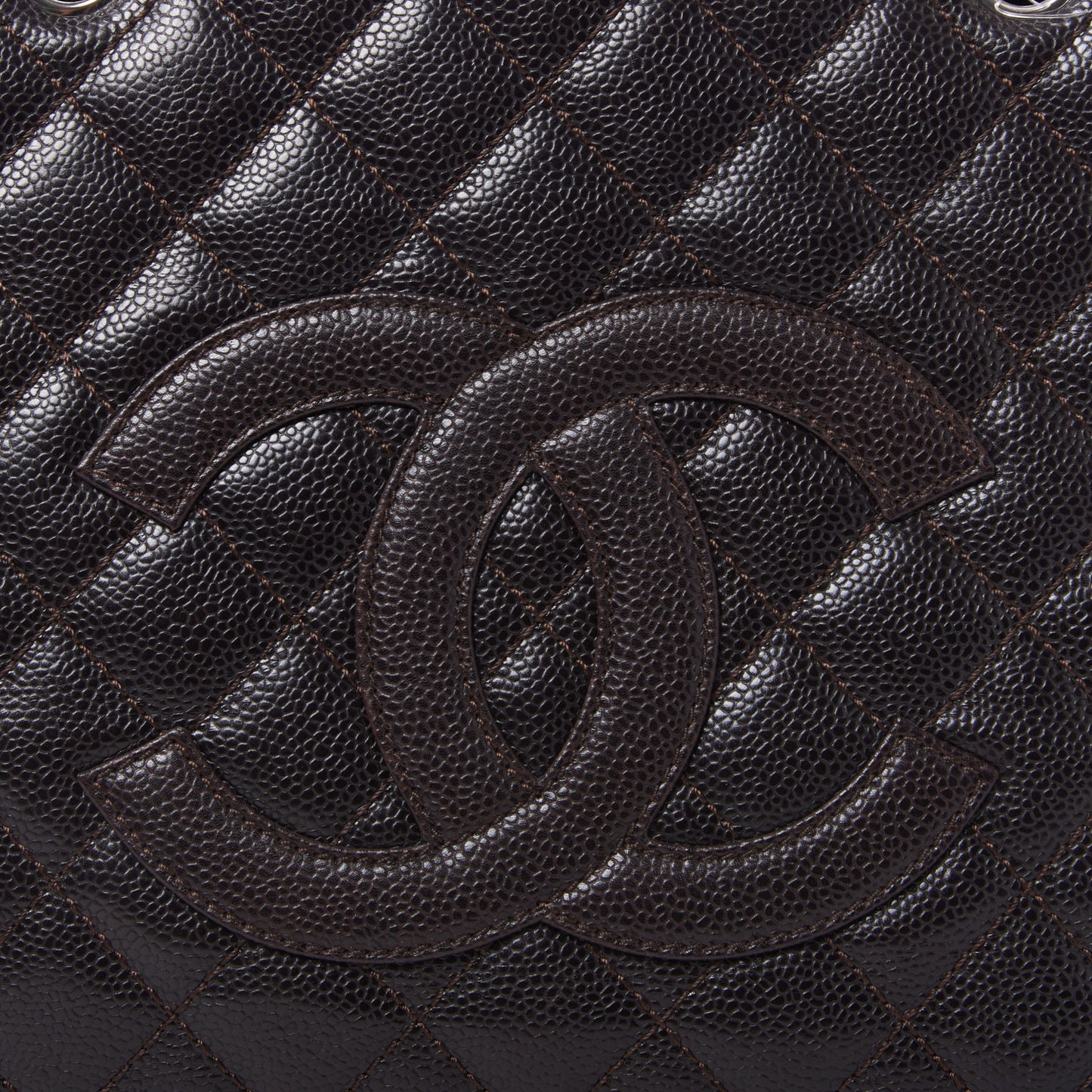 Caviar Quilted Grand Shopping Tote GST Dark Brown