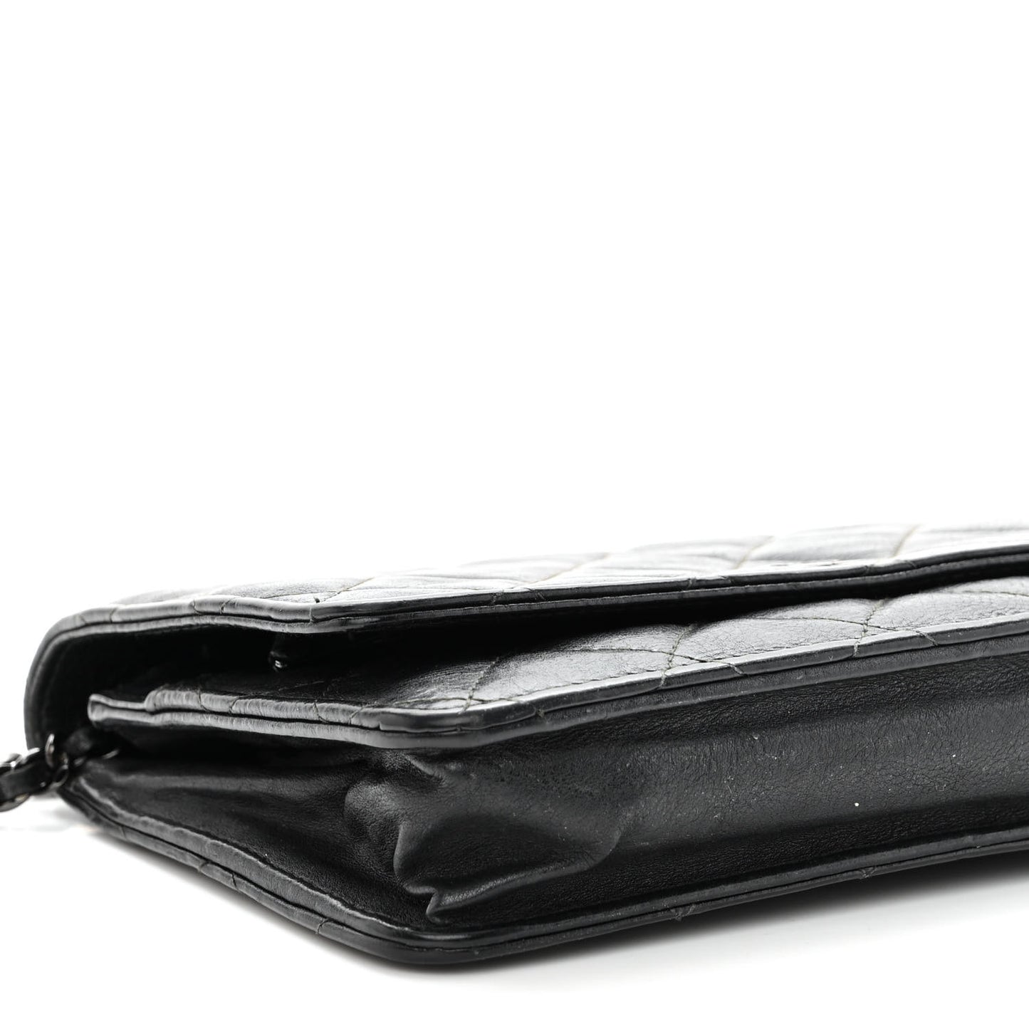 Crumpled Calfskin Quilted Wallet On Chain WOC So Black