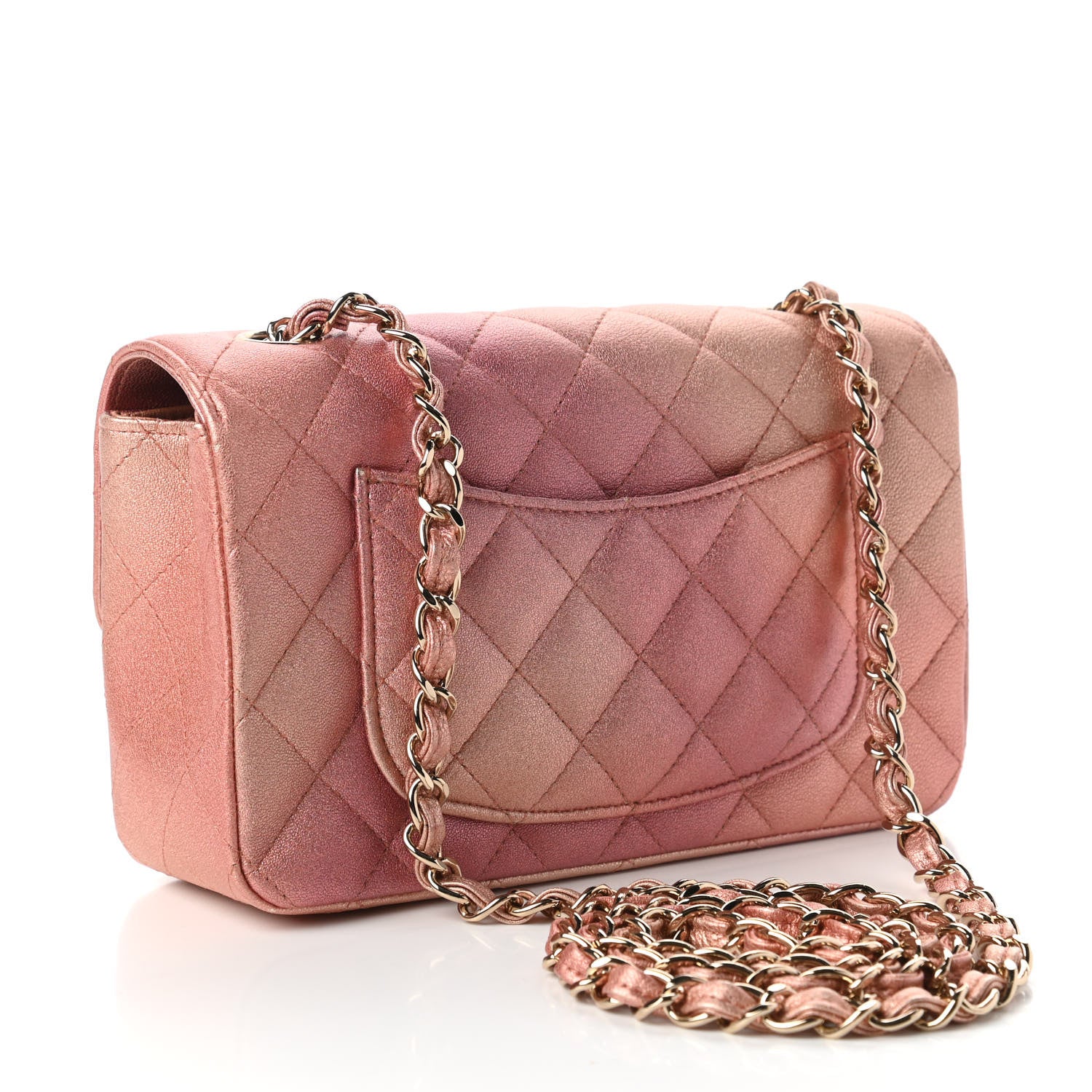 Chanel Metallic Lambskin Quilted Ombre Mini Rectangular Flap Pink 3 of 11