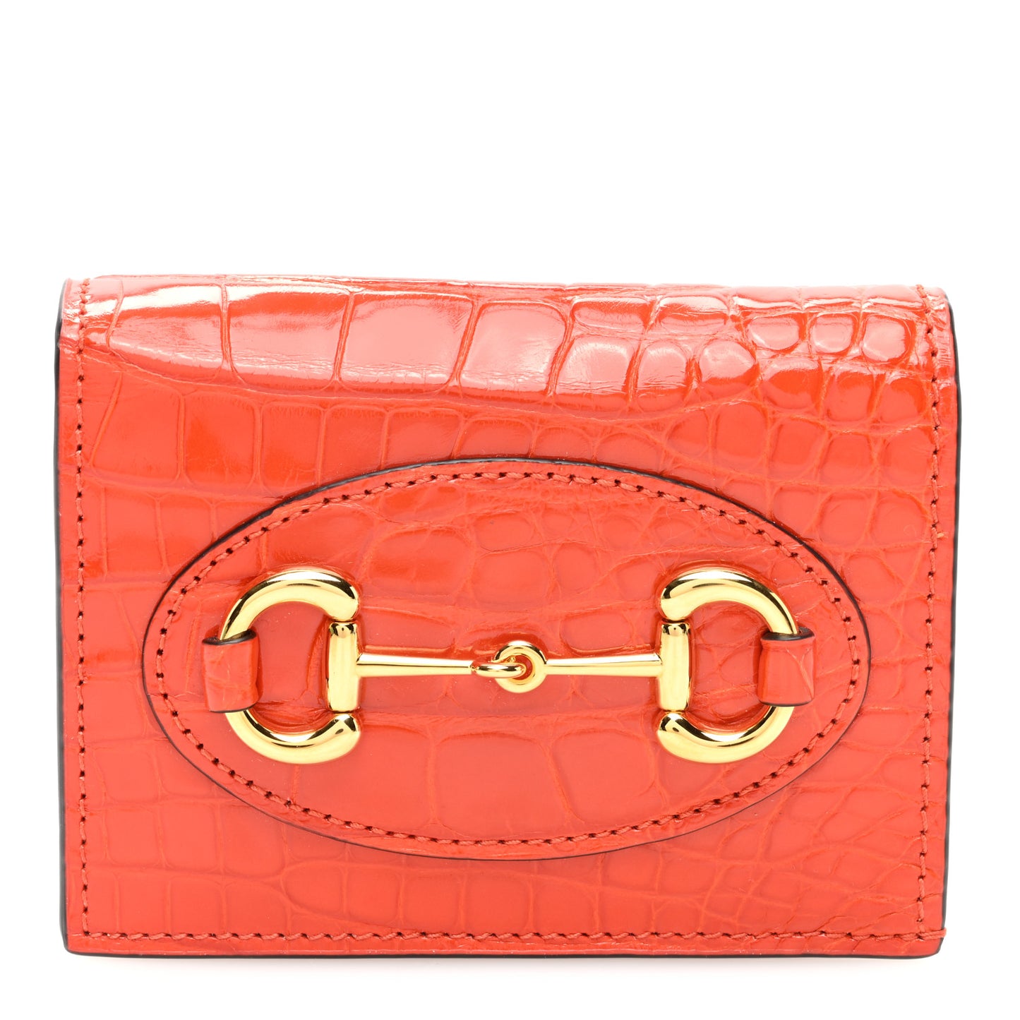 Boarded Plutone Crocodile Horsebit 1955 Card Case Wallet Sun Orange