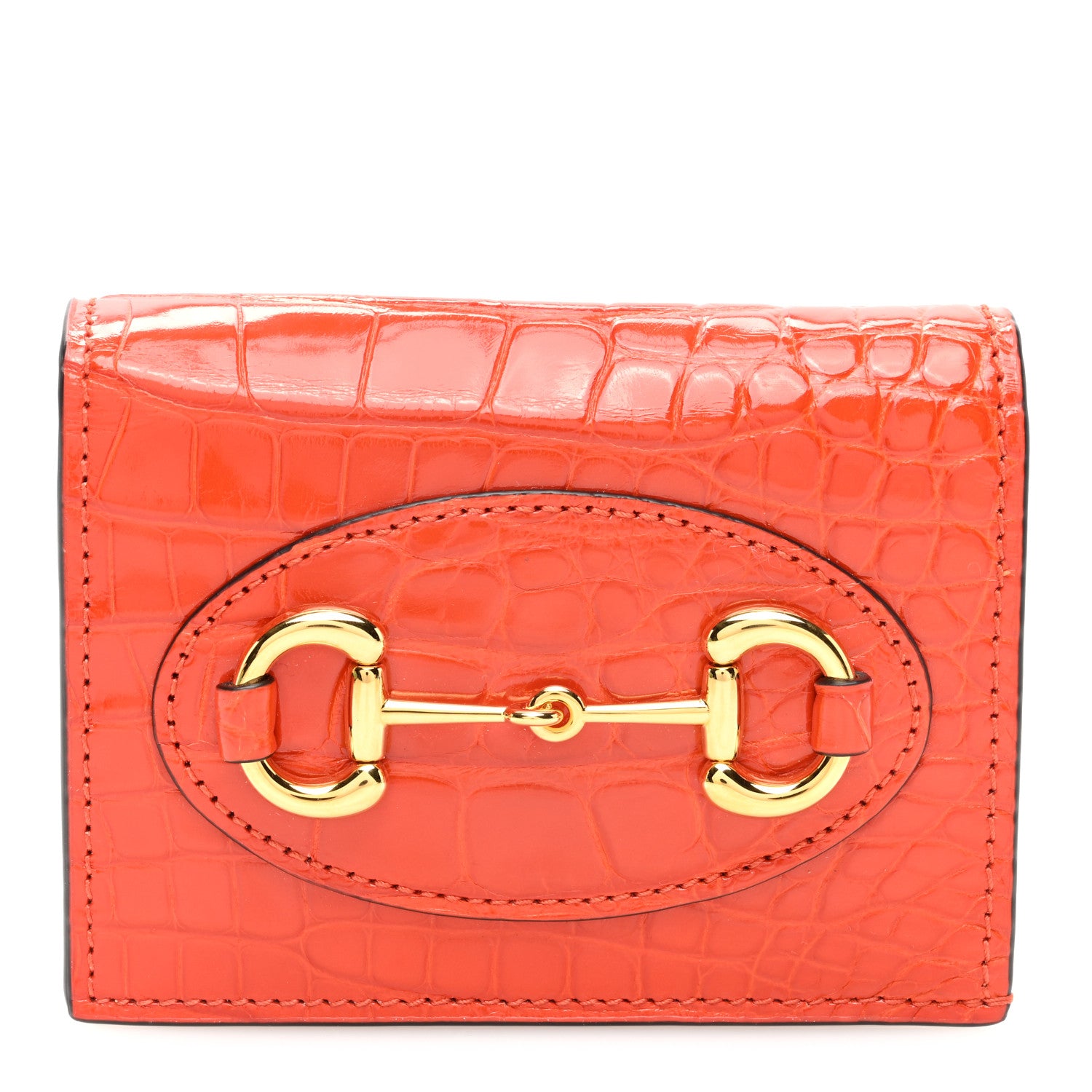 Gucci Boarded Plutone Crocodile Horsebit 1955 Card Case Wallet Sun Orange 1 of 7