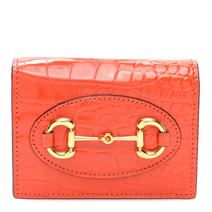 Gucci Boarded Plutone Crocodile Horsebit 1955 Card Case Wallet Sun Orange 1 of 7