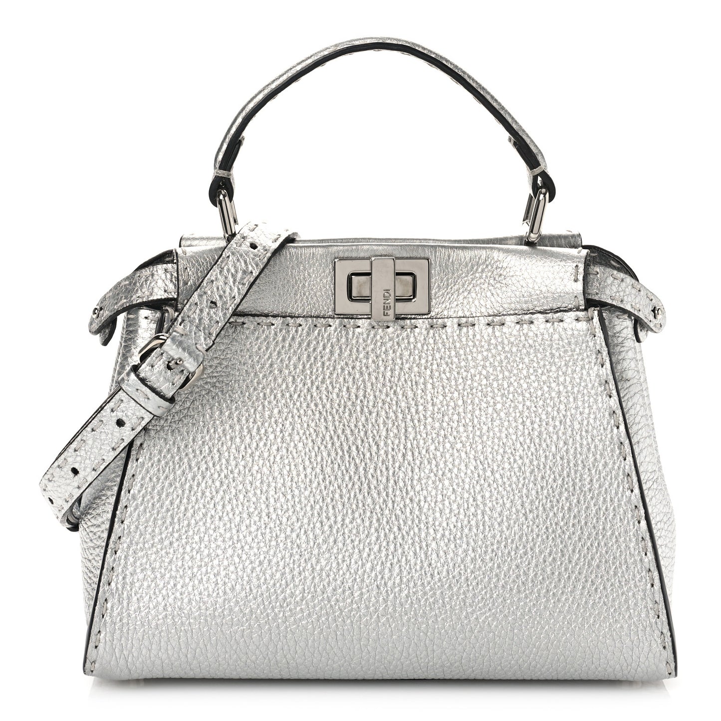 Cuoio Romano Lux Selleria Mini Peekaboo Iconic Satchel Argento