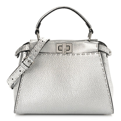 Fendi Cuoio Romano Lux Selleria Mini Peekaboo Iconic Satchel Argento 1 of 9