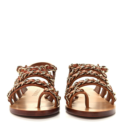Chanel Calfskin Chain CC Flat Sandals 36 Beige 3 of 10