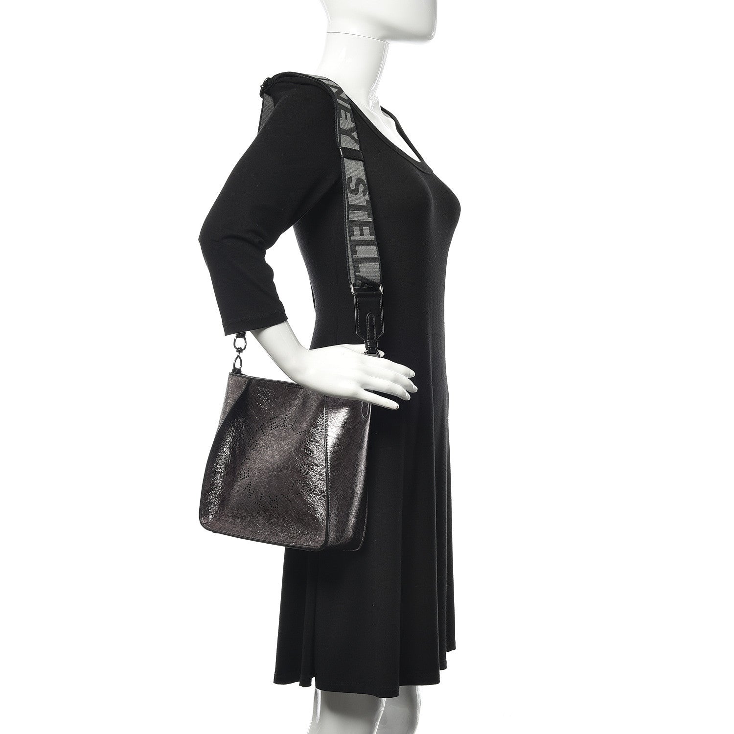 Stella McCartney Metallic Eco Alter Nappa Perforated Logo Mini Crossbody Silver 2 of 8