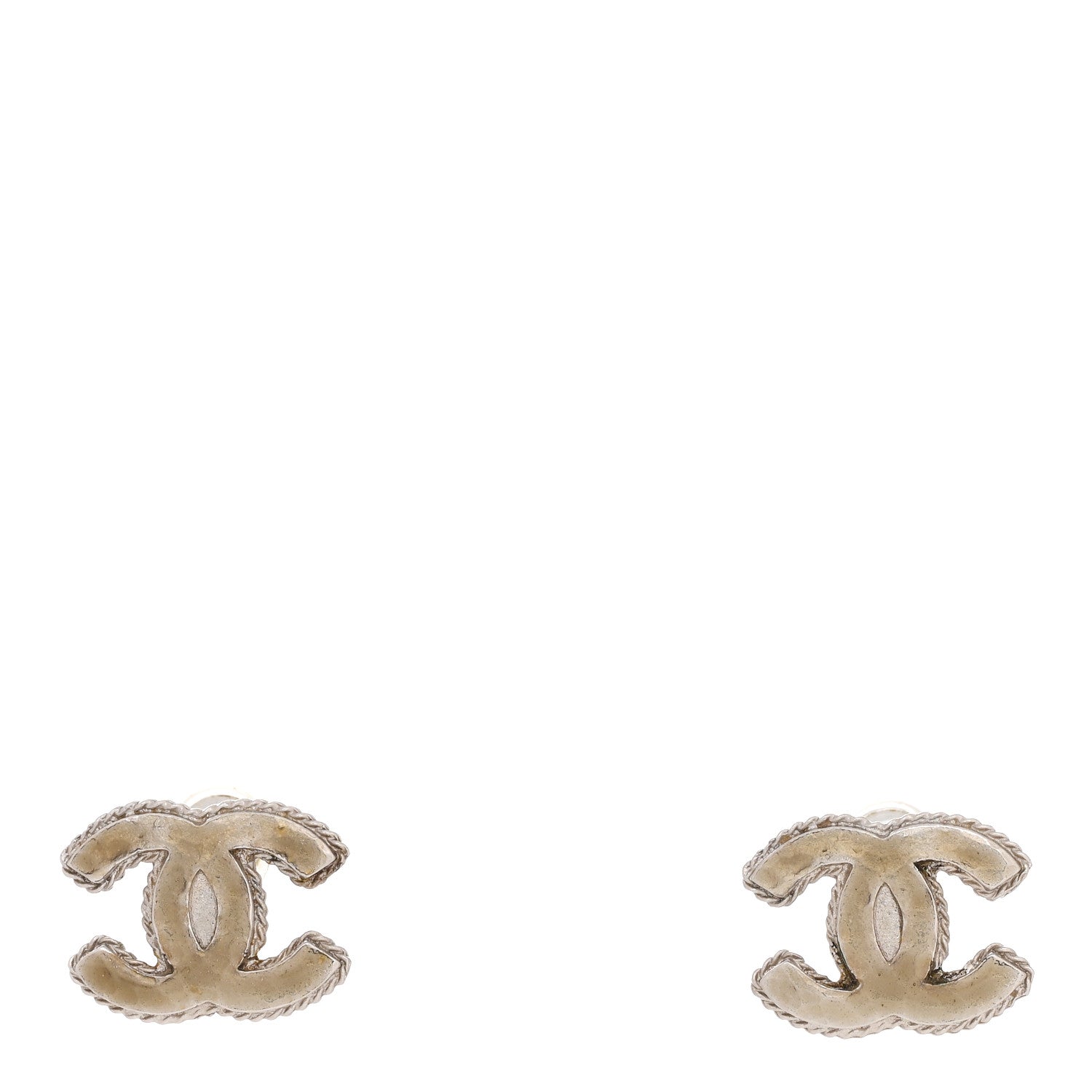 Chanel Hammered CC Earrings Silver 1 of 5