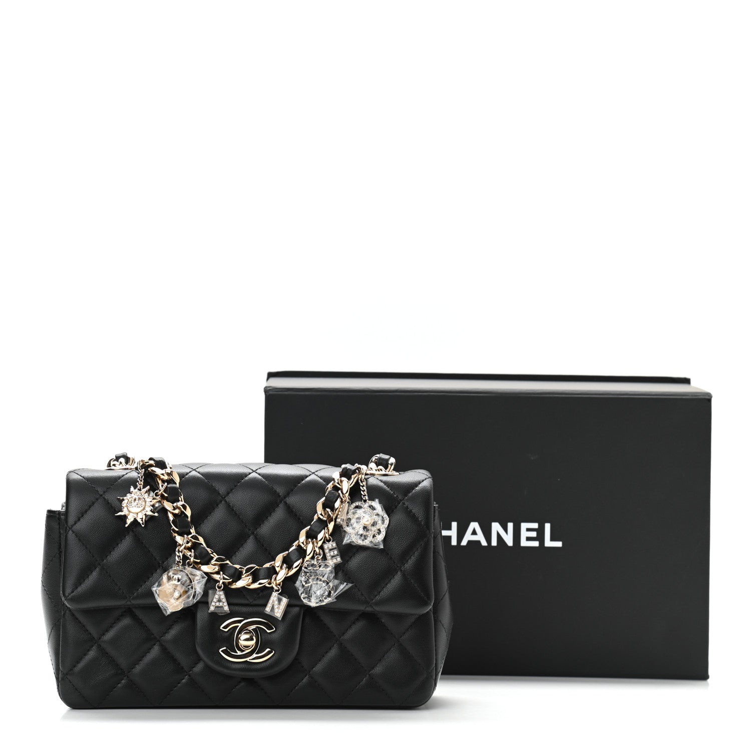 Chanel Lambskin Quilted Mini Coco Charms Rectangular Flap Black 11 of 11