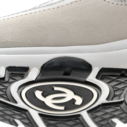 Chanel Painted Iridescent Cotton Tweed Suede Womens CC Sneakers 37 White Silver Multicolor 9 of 11