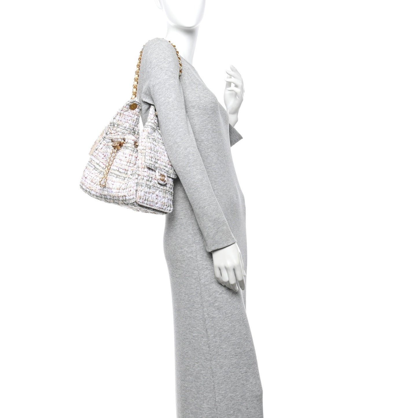 Tweed Quilted Small Chanel 25 Handbag Ecru Khaki Gold Red
