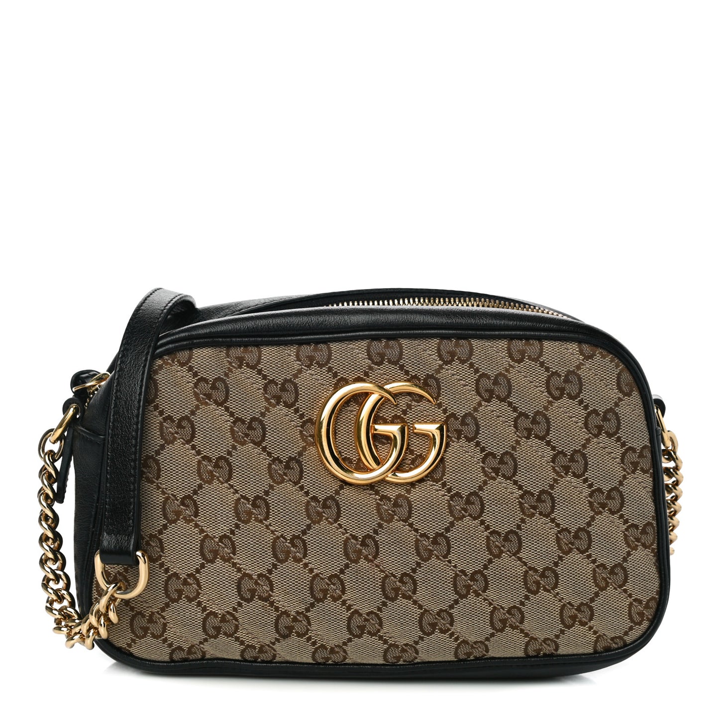 Monogram Matelasse Diagonal Small GG Marmont Chain Shoulder Bag Beige Black