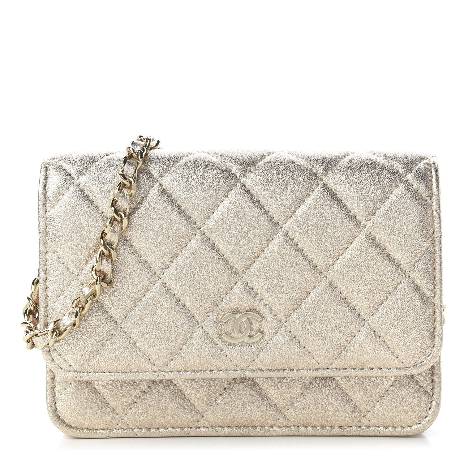 Chanel Metallic Lambskin Quilted Mini Wallet On Chain WOC Gold 1 of 11