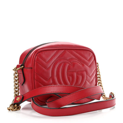 Gucci Calfskin Matelasse Mini GG Marmont Chain Shoulder Bag Hibiscus Red 2 of 4