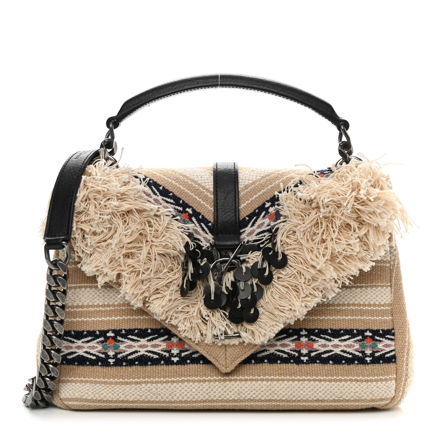 Saint Laurent Berber Chevron Tassel Monogram Medium College Bag Black White 1 of 10