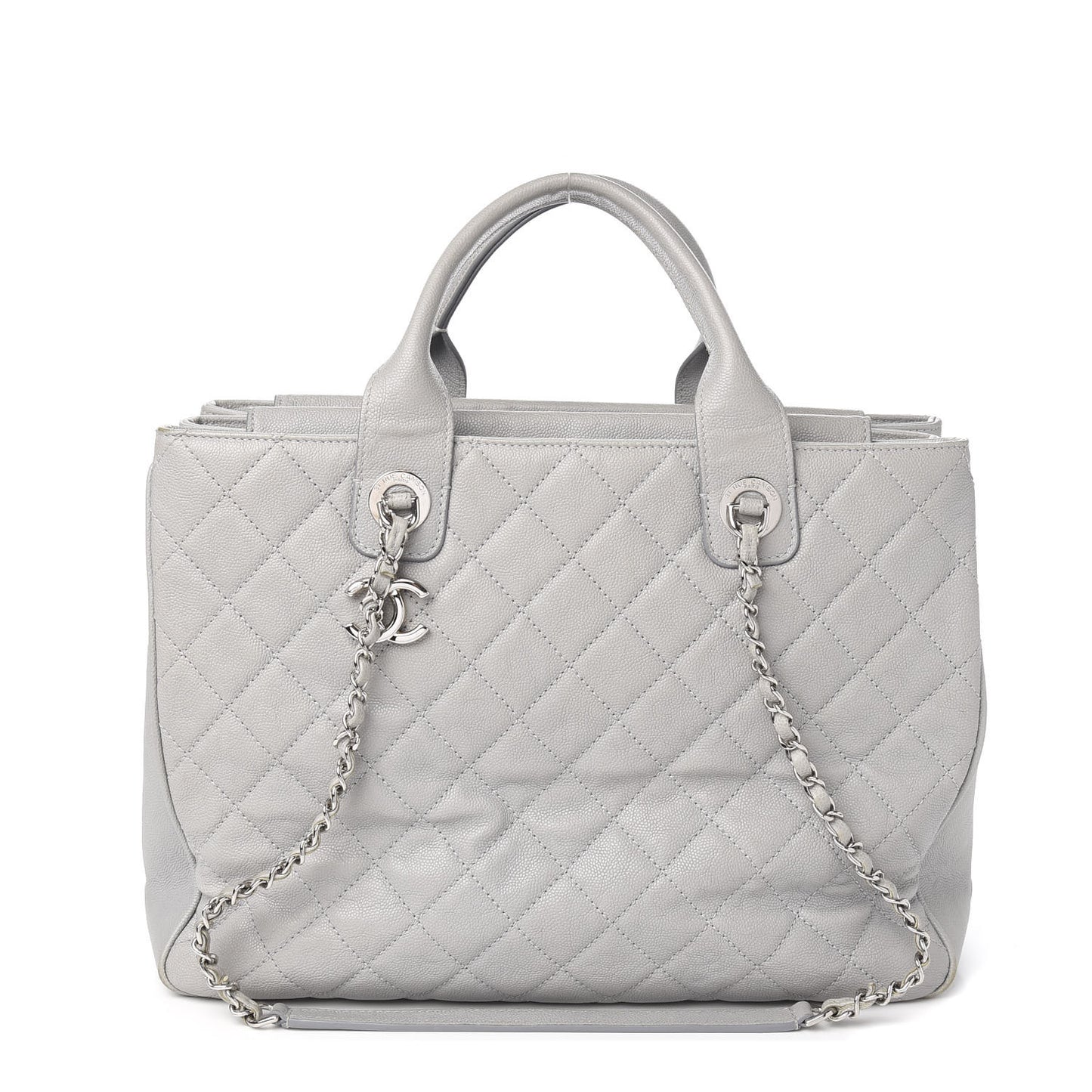 Caviar Quilted Large Urban Companion Top Handle Shopping Tote Grey