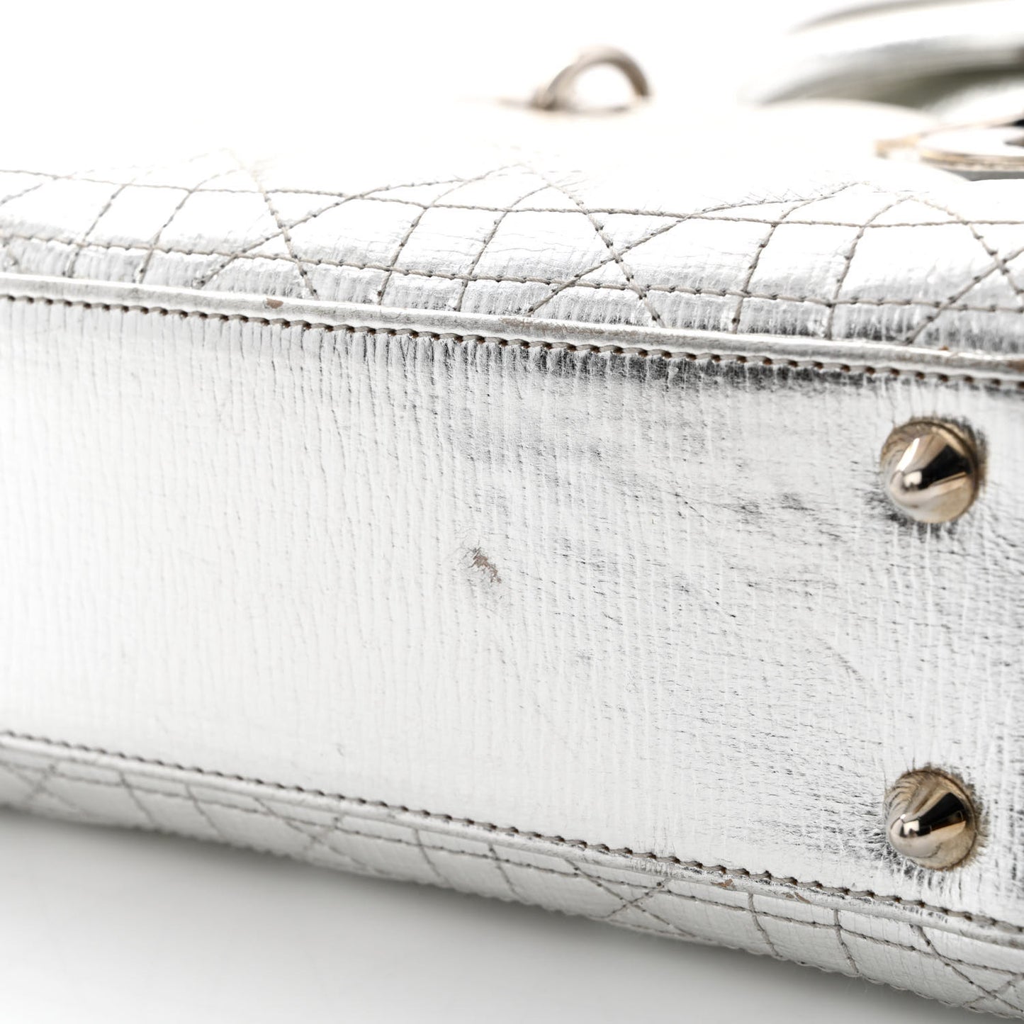 Metallic Grained Calfskin Cannage Small Lucky Badges My Lady Dior Silver