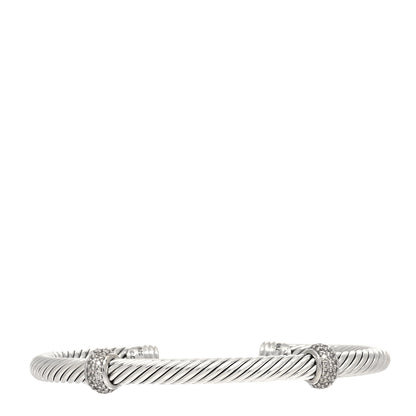 David Yurman Sterling Silver 18K White Gold Diamond 5mm Cable Classics Double Station Bracelet 1 of 4