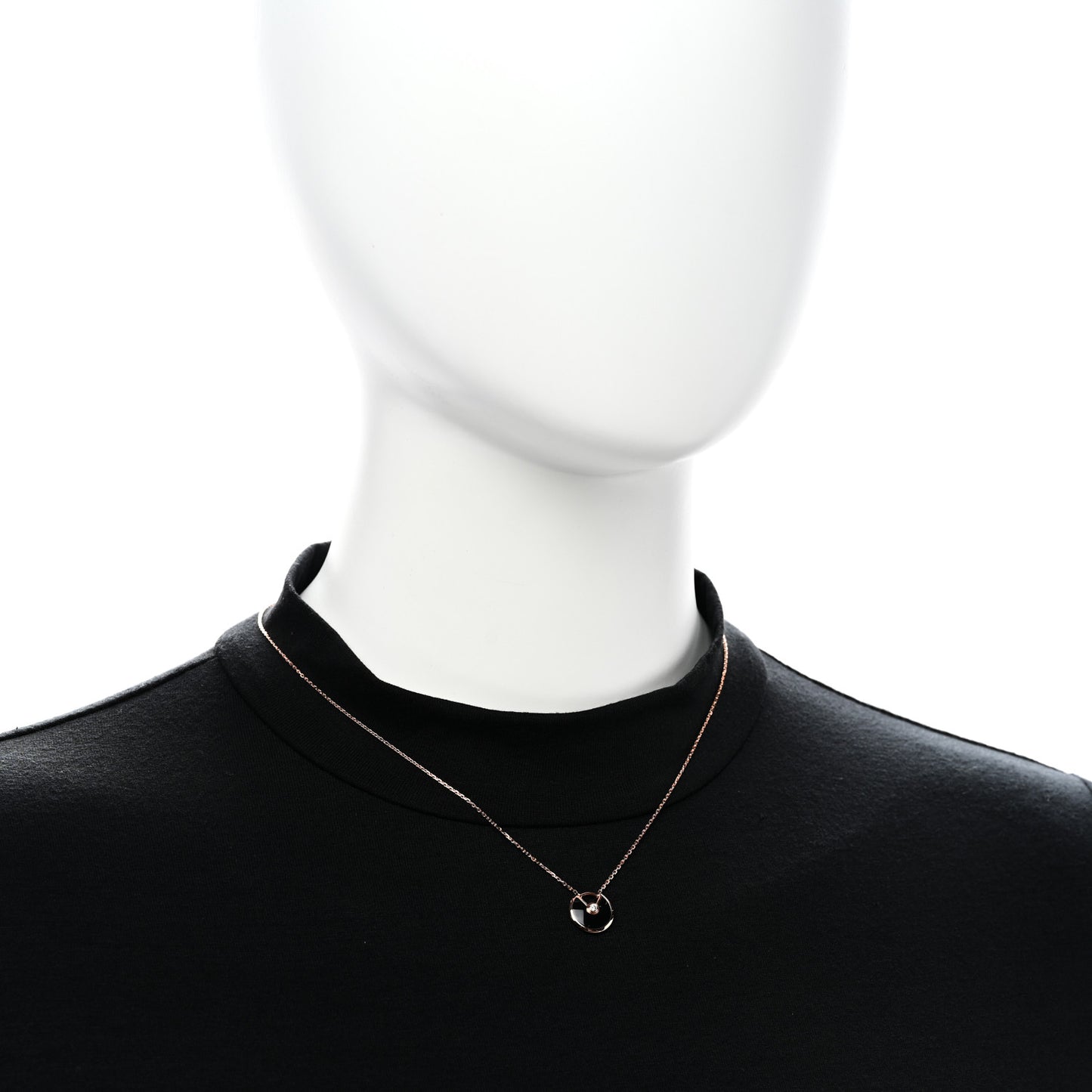 18K Pink Gold Diamond Black Onyx XS Amulette de Cartier Pendant Necklace
