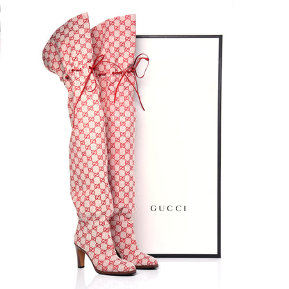 Gucci Monogram Over The Knee Boots 36.5 Gardenia Hibiscus Red 8 of 8
