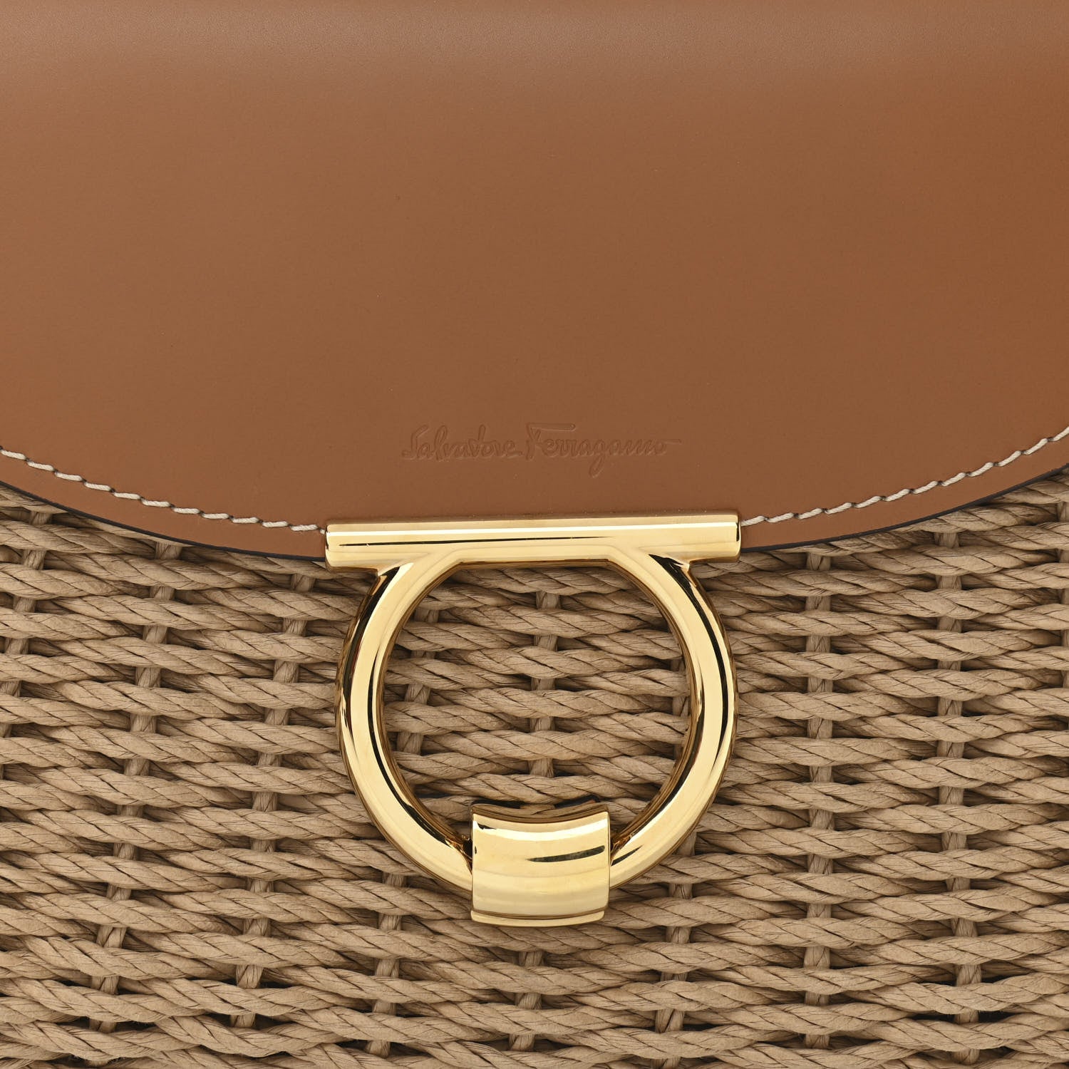 Salvatore Ferragamo Calfskin Wicker Margot Top Handle Satchel Brown 9 of 11