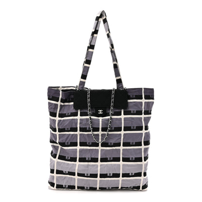 Chanel Jersey Fabric Quilted Foldable Tote With Chain Black Multicolor 3 of 18