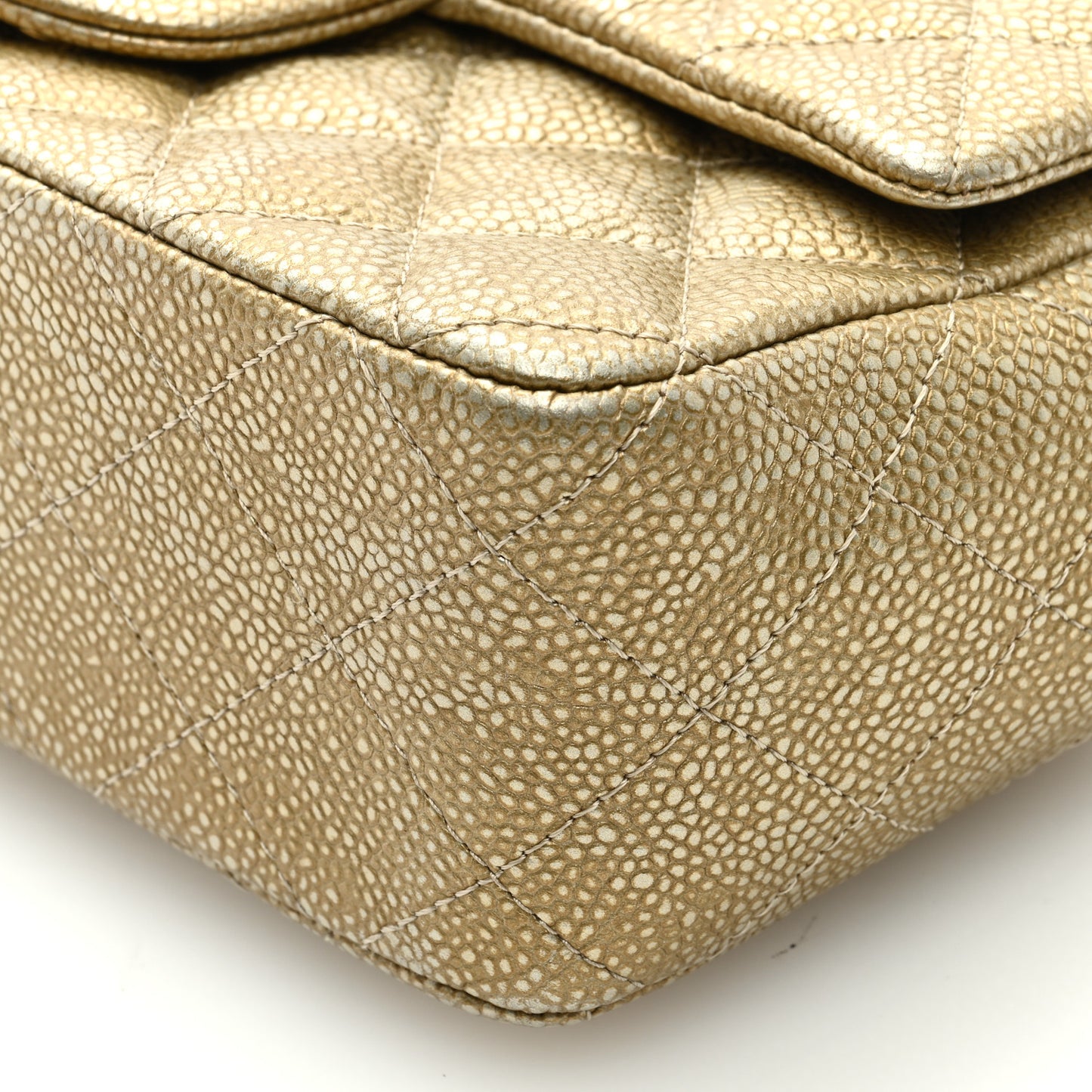Metallic Caviar Quilted Mini Rectangular Flap Gold